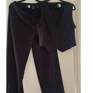H&L Divided 2-Piece Outfit Set Womens Size L Black Button Vest & Pants